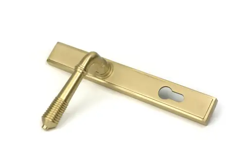 Click Here To Enlarge This Photo Of 52424 From The Anvil Satin Brass Reeded Slimline Lever Espag&period; Lock Set
