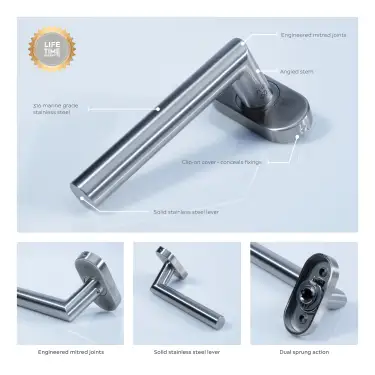 Click Here To Enlarge This Photo Of BLU Performance Centrix Angled Mitred Lever on Oval Rose&comma; Dual Sprung&comma; 316 Satin Stainless Steel &lpar;AML085-SSS&rpar;