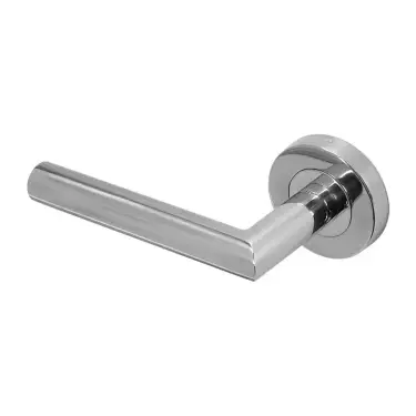 Click Here To Enlarge This Photo Of BLU Performance Mitre Lever Door Handle on Round Rose&comma; G316 Polished Stainless Steel &lpar;KM060C-PSS&rpar;