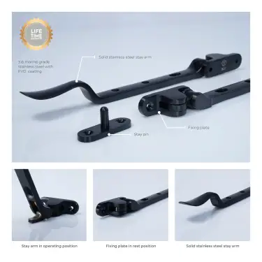 Click Here To Enlarge This Photo Of BLU Performance Regent 11" &lpar;280mm&rpar; Casement Window Stay&comma; 316 Stainless Steel in a PVD Satin Black Finish &lpar;REG300-11-PBK&rpar;
