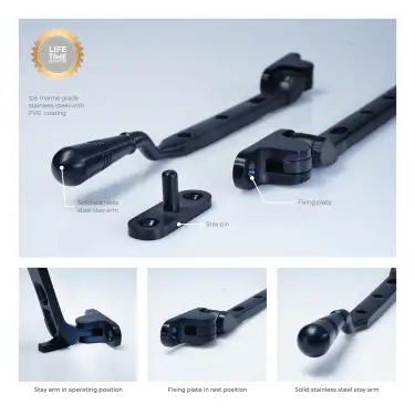Click Here To Enlarge This Photo Of BLU Performance 8" &lpar;203mm&rpar; Opera Casement Window Stay&comma; 316 Stainless Steel in a PVD Satin Black Finish &lpar;TBH300-8-PBK&rpar;