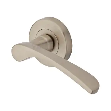 Click Here To Enlarge This Photo Of SC-5380-SNZ M&period;Marcus Sorrento Door Handle Lever Latch on Round Rose Arcadia Design Satin Nickel on Zinc finish