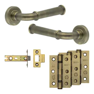 Click Here To Enlarge This Photo Of JV847AB Frelan Hardware Jedo Complete 'Classic' Door Handle Pack - Internal Doors - Antique Brass