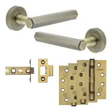 Click Here To Enlarge This Photo Of JV849AB Frelan Hardware Jedo Complete 'Hex' Door Handle Pack - Internal Doors - Antique Brass