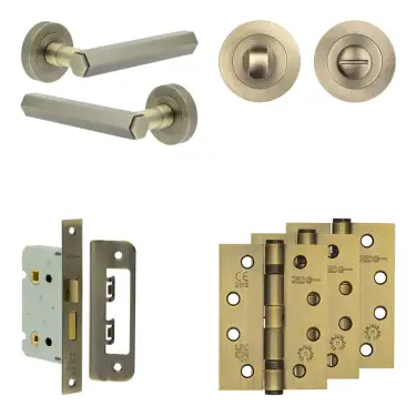 Click Here To Enlarge This Photo Of JV849AB Frelan Hardware Jedo Complete 'Hex' Door Handle Pack - Internal Doors - Antique Brass