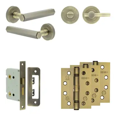 Click Here To Enlarge This Photo Of JV849AB Frelan Hardware Jedo Complete 'Hex' Door Handle Pack - Internal Doors - Antique Brass