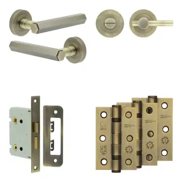 Click Here To Enlarge This Photo Of JV849AB Frelan Hardware Jedo Complete 'Hex' Door Handle Pack - Internal Doors - Antique Brass