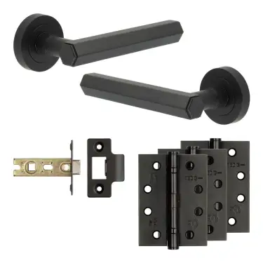 Click Here To Enlarge This Photo Of JV849MB Frelan Hardware Jedo Complete 'Hex' Door Handle Pack - Internal Doors - Matt Black