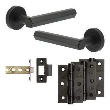 Click Here To Enlarge This Photo Of JV849MB Frelan Hardware Jedo Complete 'Hex' Door Handle Pack - Internal Doors - Matt Black