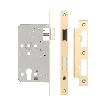 Click Here To Enlarge This Photo Of JL-DE60SB Frelan Hardware Jedo DIN Euro Profile Escape Lock 60mm Backset &lpar;72mm c&sol;c&rpar; with Square Corners - Satin Brass
