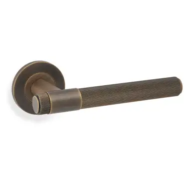 Click Here To Enlarge This Photo Of AW242AB - Alexander & Wilks Reeded Kingston Lever on Round Rose - Antique Brass
