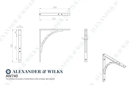 Click Here To Enlarge This Photo Of AW740SBPVD - Alexander & Wilks Eden Solid Brass Shelf Bracket 205mm x 220mm - Satin Brass PVD