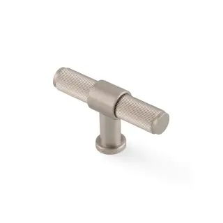 AW838R-80-SNPVD - Alexander & Wilks Kingston Reeded T-Bar Cupboard Knob 80mm - Satin Nickel PVD