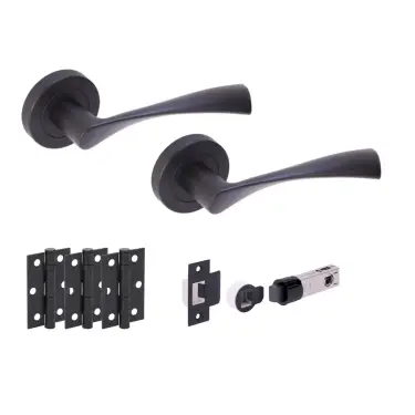 Click Here To Enlarge This Photo Of H2845BM - Hunta 'Zena' Matt Black Passage Bullet Latch Doorpack with 3" Ball Bearing Hinges &lpar;57mm Backset&rpar;