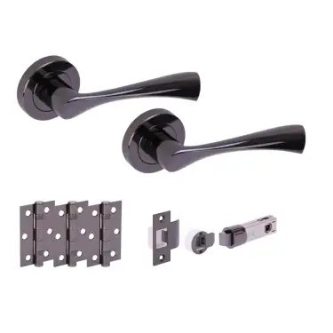 Click Here To Enlarge This Photo Of H2845BNL - Hunta 'Zena' Black Nickel Passage Bullet Latch Doorpack with 3" Ball Bearing Hinges &lpar;57mm Backset&rpar;