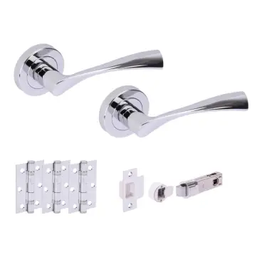Click Here To Enlarge This Photo Of H2845PCP - Hunta 'Zena' Polished Chrome Passage Bullet Latch Doorpack with 3" Ball Bearing Hinges &lpar;57mm Backset&rpar;