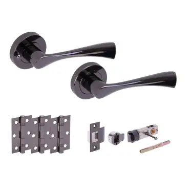 Click Here To Enlarge This Photo Of H2846BNL - Hunta 'Zena' Black Nickel Privacy Bullet Latch Doorpack with 3" Ball Bearing Hinges &lpar;57mm Backset&rpar;