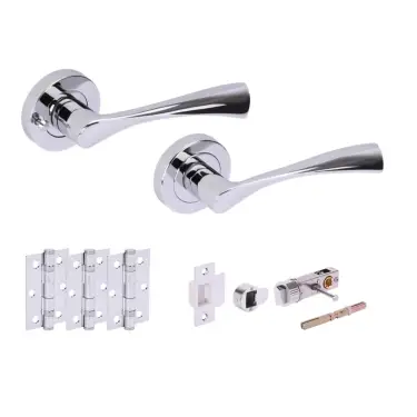 Click Here To Enlarge This Photo Of H2846PCP - Hunta 'Zena' Polished Chrome Privacy Bullet Latch Doorpack with 3" Ball Bearing Hinges &lpar;57mm Backset&rpar;