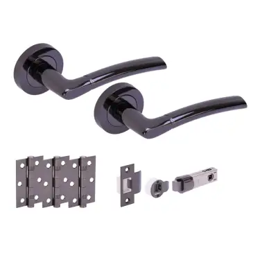 Click Here To Enlarge This Photo Of H2849BNL - Hunta 'Nemo' Black Nickel Passage Bullet Latch Doorpack with 3" Ball Bearing Hinges &lpar;57mm Backset&rpar;