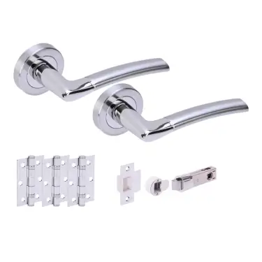 Click Here To Enlarge This Photo Of H2849PCSCP - Hunta 'Nemo' Polished&sol;Satin Chrome Passage Bullet Latch Doorpack with 3" Ball Bearing Hinges &lpar;57mm Backset&rpar;