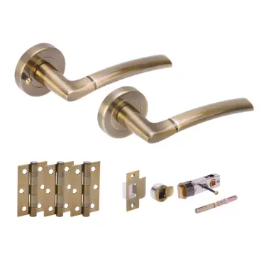 Click Here To Enlarge This Photo Of H2850ABR - Hunta 'Nemo' Antique Bronze Privacy Bullet Latch Doorpack with 3" Ball Bearing Hinges &lpar;57mm Backset&rpar;