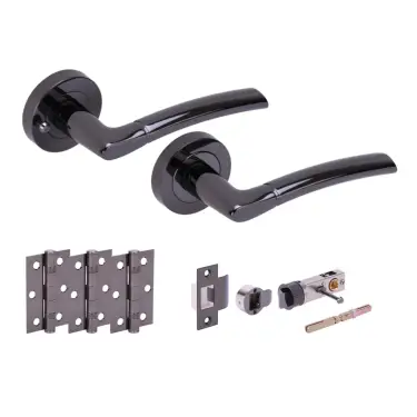 Click Here To Enlarge This Photo Of H2850BNL - Hunta 'Nemo' Black Nickel Privacy Bullet Latch Doorpack with 3" Ball Bearing Hinges &lpar;57mm Backset&rpar;