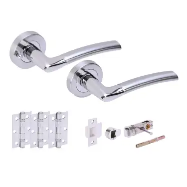 Click Here To Enlarge This Photo Of H2850PCSCP - Hunta 'Nemo' Polished&sol;Satin Chrome Privacy Bullet Latch Doorpack with 3" Ball Bearing Hinges &lpar;57mm Backset&rpar;