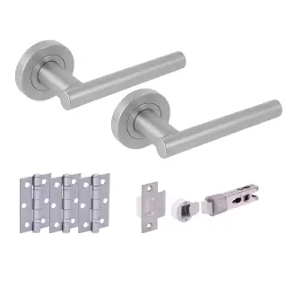 H2889SCP - Hunta 'Solus' Satin Chrome Passage Bullet Latch Doorpack with 3" Ball Bearing Hinges &lpar;57mm Backset&rpar;