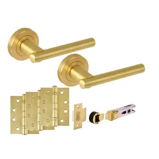 H2891SB - Hunta 'Solus' Satin Brass Passage Bullet Latch Doorpack with 4" Fire Door Ball Bearing Hinges &lpar;57mm Backset&rpar;