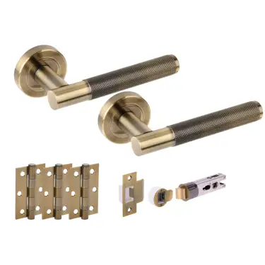 Click Here To Enlarge This Photo Of H2892ABR - Hunta 'Evo' Knurled Antique Bronze Passage Bullet Latch Doorpack with 3" Ball Bearing Hinges &lpar;57mm Backset&rpar;