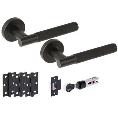 Click Here To Enlarge This Photo Of H2892BM - Hunta 'Evo' Knurled Matt Black Passage Bullet Latch Doorpack with 3" Ball Bearing Hinges &lpar;57mm Backset&rpar;