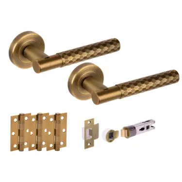 Click Here To Enlarge This Photo Of H2881MBR - Hunta 'Roca' Diamond Cut Matt Bronze Passage Bullet Latch Doorpack with 3" Ball Bearing Hinges &lpar;57mm Backset&rpar;