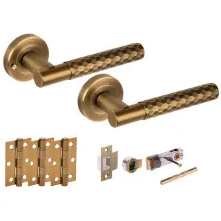 H2882MBR - Hunta 'Roca' Diamond Cut Matt Bronze Privacy Bullet Latch Doorpack with 3" Ball Bearing Hinges &lpar;57mm Backset&rpar;