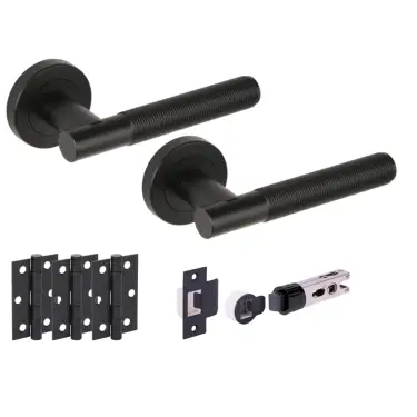 Click Here To Enlarge This Photo Of H2884BM - Hunta 'Halo' Matt Black Passage Bullet Latch Doorpack with 3" Ball Bearing Hinges &lpar;57mm Backset&rpar;
