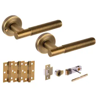 H2885MBR - Hunta 'Halo' Matt Bronze Privacy Bullet Latch Doorpack with 3" Ball Bearing Hinges &lpar;57mm Backset&rpar;