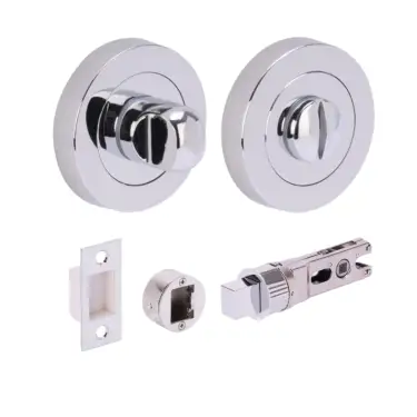 Click Here To Enlarge This Photo Of H2954PCP - Hunta Polished Chrome Bathroom Turn & Release Bullet Deadbolt Doorpack &lpar;57mm Backset&rpar;