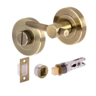 H2959ABR - Hunta Antique Bronze Linear Bar Bathroom Turn & Release Bullet Deadbolt Doorpack &lpar;57mm Backset&rpar;