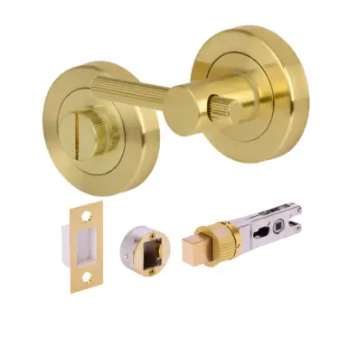 Click Here To Enlarge This Photo Of H2959SB - Hunta Satin Brass Linear Bar Bathroom Turn & Release Bullet Deadbolt Doorpack &lpar;57mm Backset&rpar;