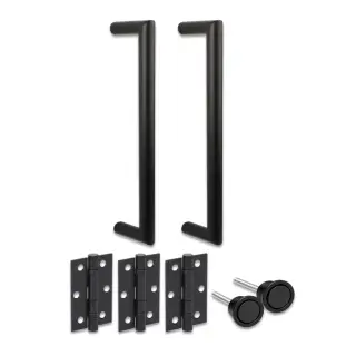 H2996BM - Hunta Matt Black Mitred 300mm x 19mm Back to Back Round Pull Handle Mag Pack with 3" Ball Bearing Hinges