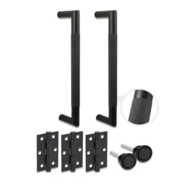 Click Here To Enlarge This Photo Of H2998BM - Hunta Matt Black Mitred 300mm x 19mm Back to Back Knurled Pull Handle Mag Pack with 3" Ball Bearing Hinges