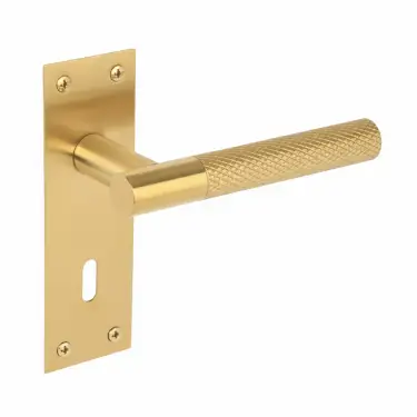 Click Here To Enlarge This Photo Of H2254SB - Hunta Dexra Knurled Lever Lock on Flat Plate Satin Brass