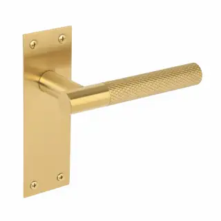 H2255SB - Hunta Dexra Knurled Lever Latch on Flat Plate Satin Brass