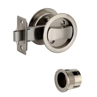 H1511SNP - Hunta Satin Nickel Round Sliding Privacy Door Lock Kit c&sol;w Flush Pulls and Hook Lock