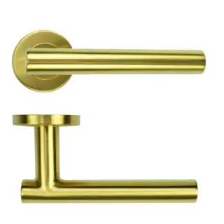 ZCS2130G3PVDSB Zoo Hardware 19mm Straight T-Bar Lever on Round Rose - 52mm x 8mm &lpar;Grade 201&rpar; PVD Satin Brass