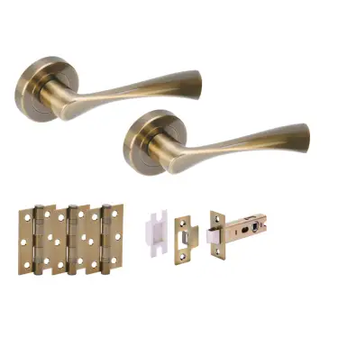Click Here To Enlarge This Photo Of H2843ABR - Hunta 'Zena' Antique Brass Passage Premium Latch Doorpack with 3" Ball Bearing Hinges &lpar;57mm Backset&rpar;