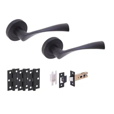 Click Here To Enlarge This Photo Of H2843BM - Hunta 'Zena' Matt Black Passage Premium Latch Doorpack with 3" Ball Bearing Hinges &lpar;57mm Backset&rpar;