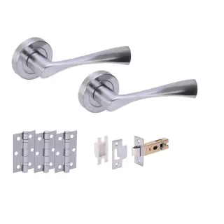 H2843SCP - Hunta 'Zena' Satin Chrome Passage Premium Latch Doorpack with 3" Ball Bearing Hinges &lpar;57mm Backset&rpar;