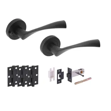 Click Here To Enlarge This Photo Of H2844BM - Hunta 'Zena' Matt Black Privacy Premium Latch Doorpack with 3" Ball Bearing Hinges &lpar;57mm Backset&rpar;