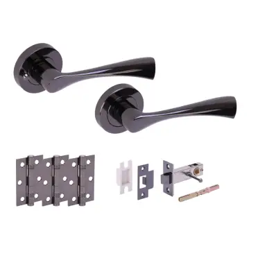 Click Here To Enlarge This Photo Of H2844BNL - Hunta 'Zena' Black Nickel Privacy Premium Latch Doorpack with 3" Ball Bearing Hinges &lpar;57mm Backset&rpar;