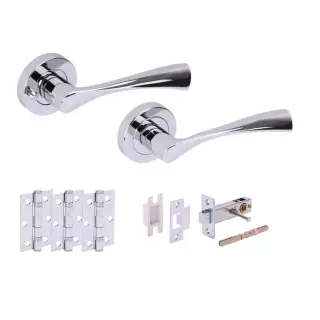 H2844PCP - Hunta 'Zena' Polished Chrome Privacy Premium Latch Doorpack with 3" Ball Bearing Hinges &lpar;57mm Backset&rpar;